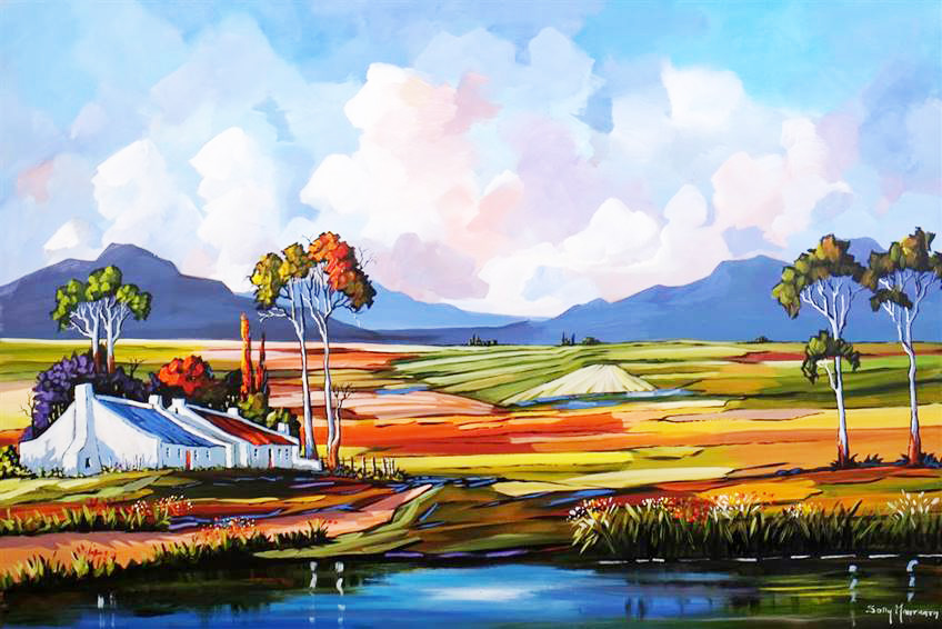 DE021 Wall décor art photographic oil on canvas colourful farm landscape